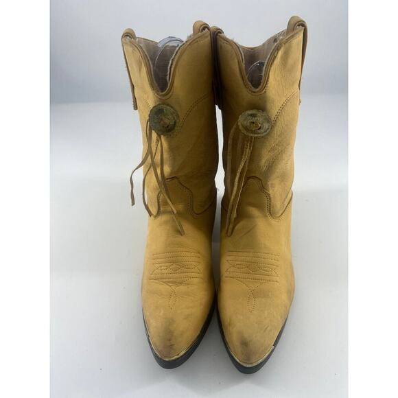 Vintage Capezio Cowgirl Boots Womens Size 7.5 M Tan Leather Fringe Western Rodeo - Picture 5 of 12